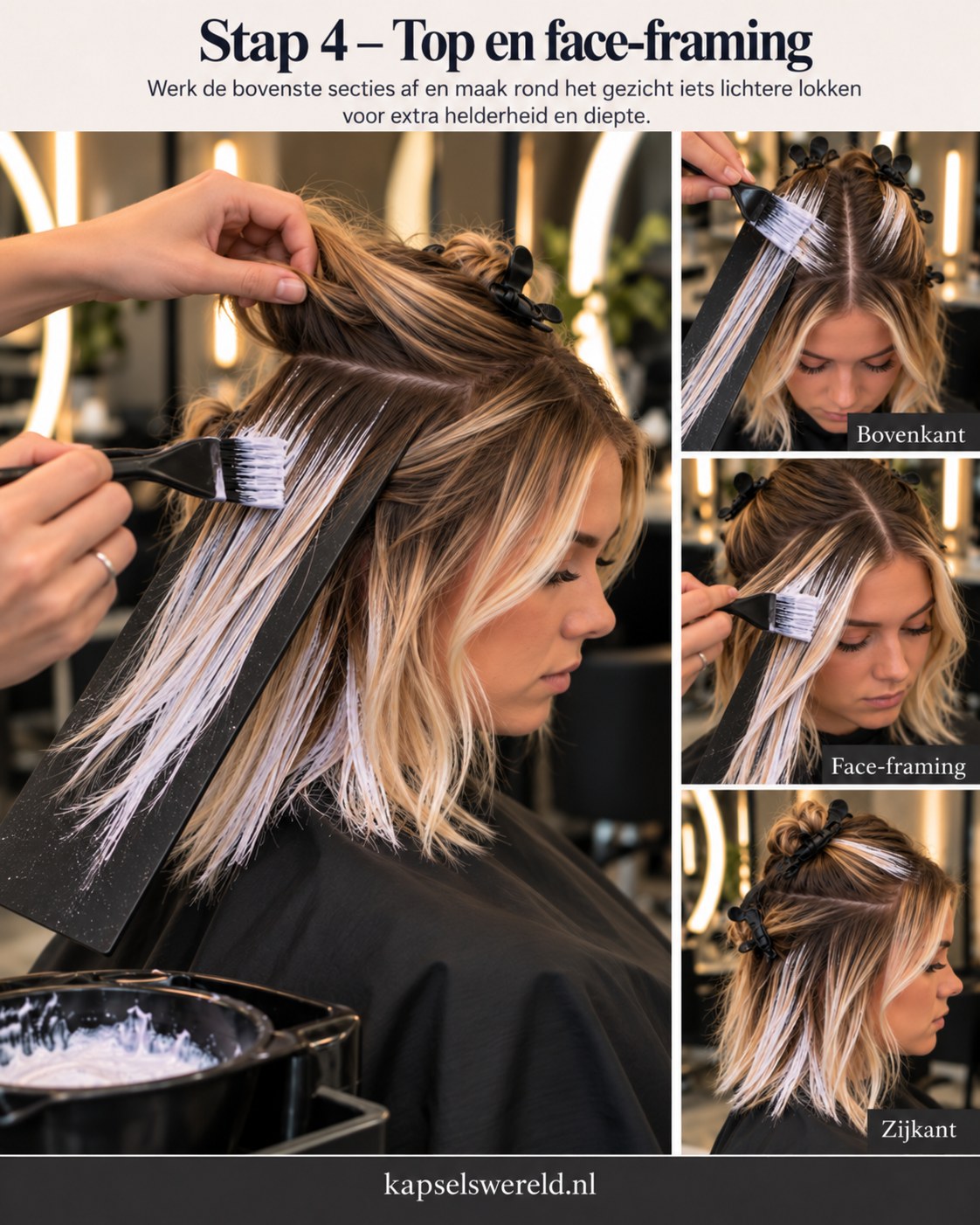 Balayage kapsel met lichte face-framing lokken rond het gezicht