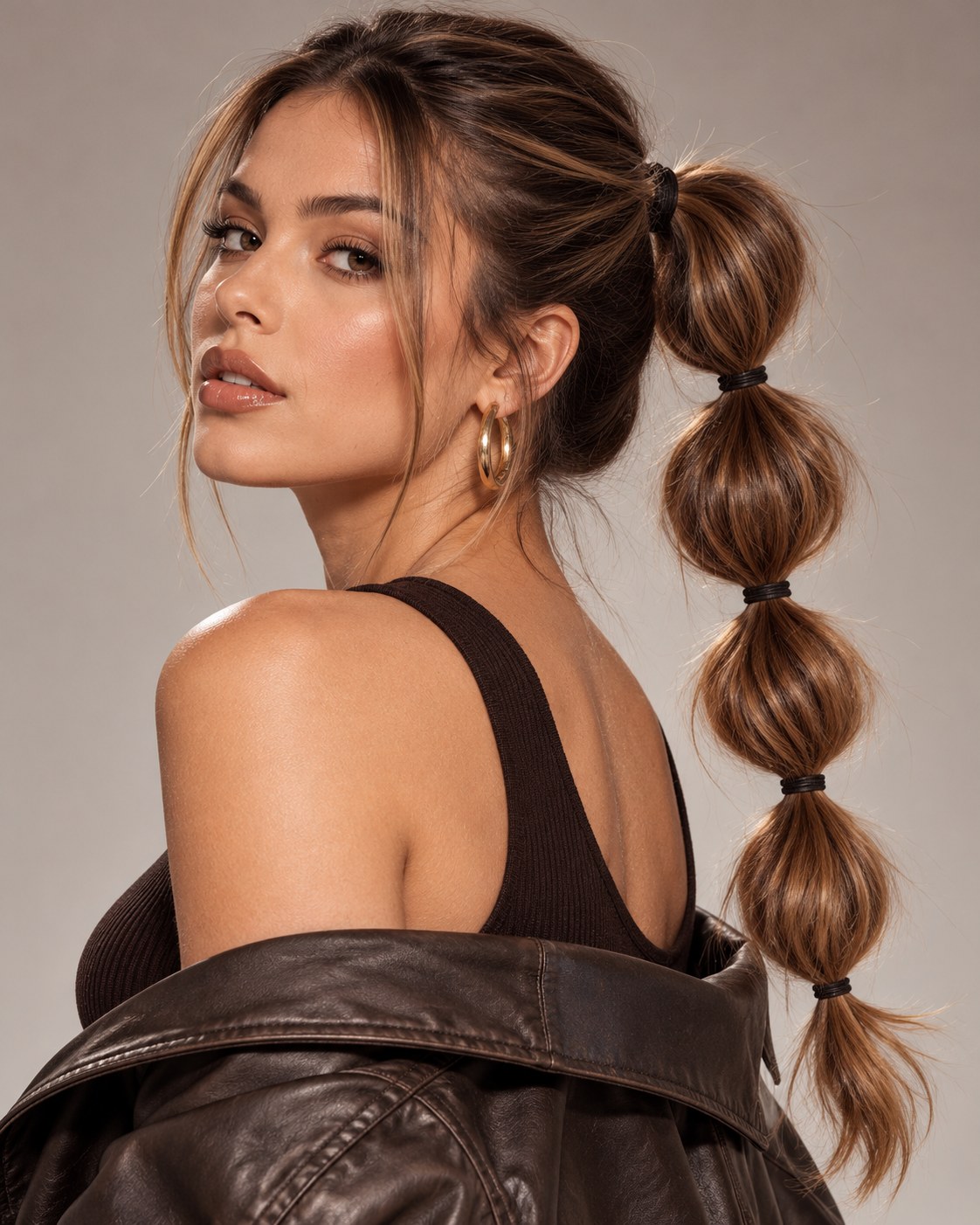 Jaren 90 kapsel met grote bruine claw clip en twist